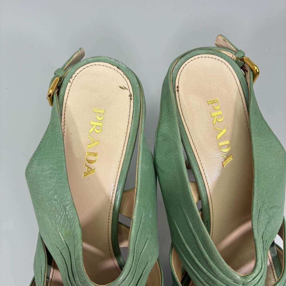 Prada Green Ruched Leather Platform Slingback Sandals Size 38 - Picture 3 of 13